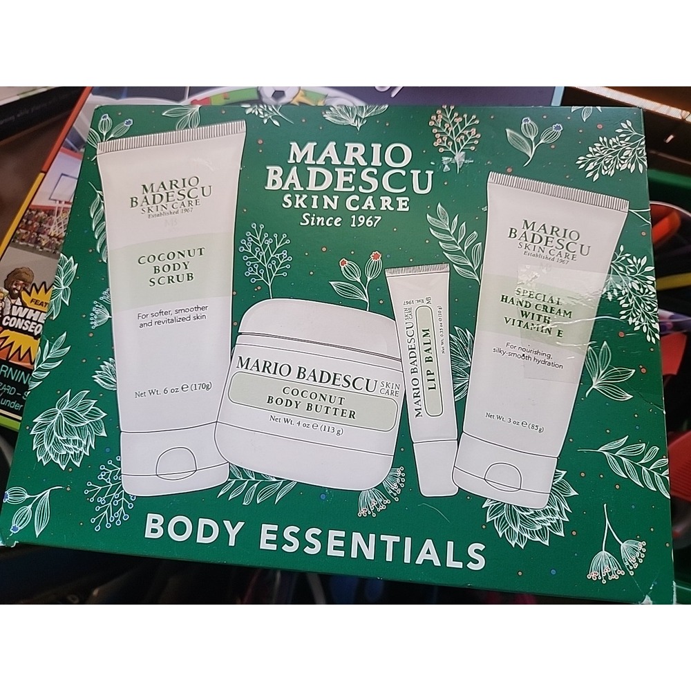 MARIO BADESCU COCONUT BODY SCRUB, HAND CREAM, LIP BALM & BODY BUTTER - 4 PC SET